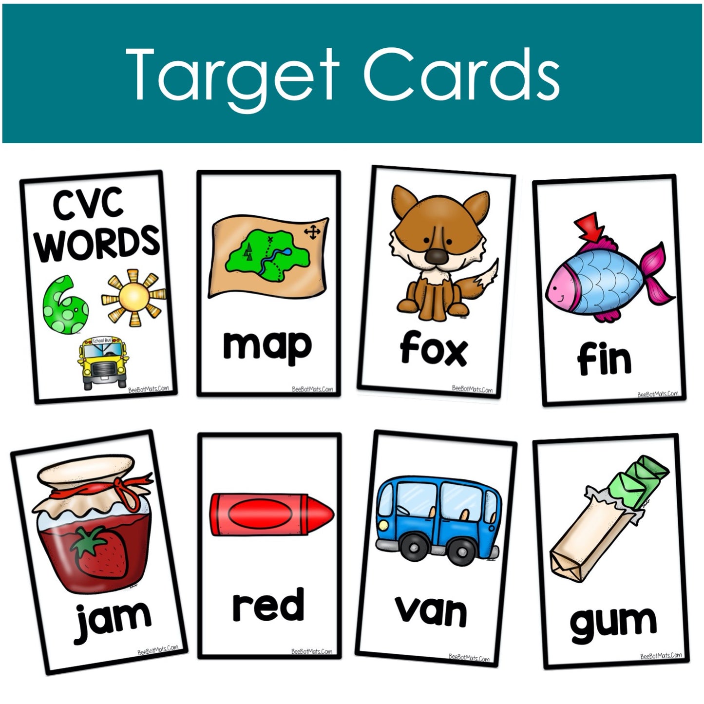 BeeBot CVC word Target Cards